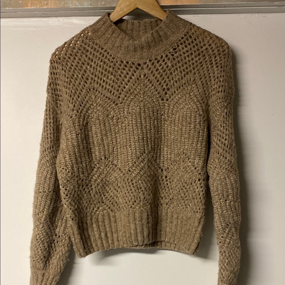 Astr Brown Crew Neck Sweater with Chunky Knit and Chevron Pattern
